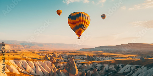hot air balloon in region country,Colorful hot air balloons Illustration ,Cappadocia Surreal Landscapes Rocks and Balloons