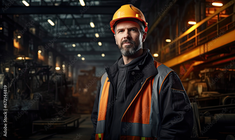 Metallurgy worker stands in the factory. Metallurgy worker stands in the factory.