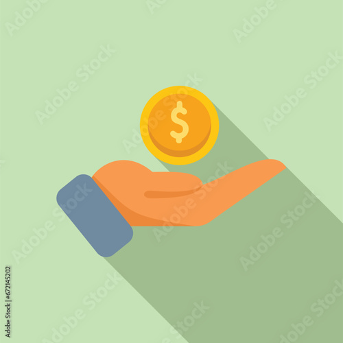 Care money coin hand icon flat vector. Investment credit. App business coin