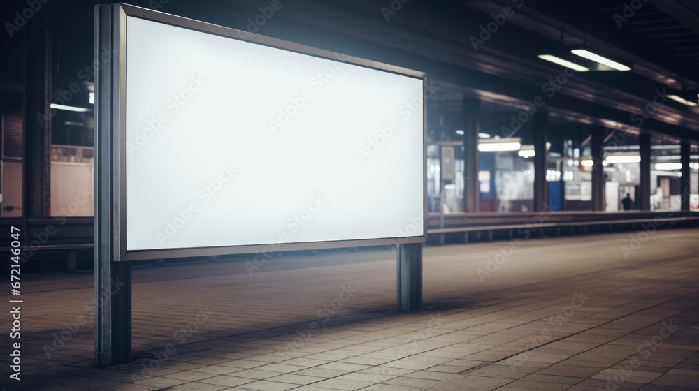 An empty blank billboard or advertising poster in a train station.