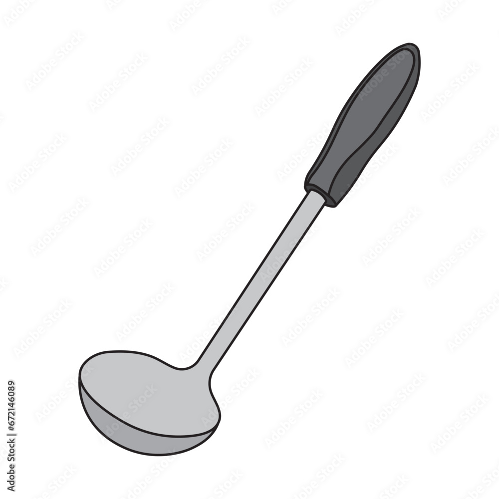 Kids drawing Cartoon Vector illustration stainless steel ladle Isolated in doodle style Kids drawing Cartoon Vector illustration stainless steel ladle Isolated in doodle style