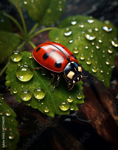 ladybug on green leaf © Tatsiana