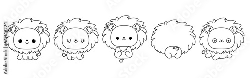 Set of Vector Cartoon Baby Animal Coloring Page. Collection of Kawaii Isolated Baby Lion Outline for Stickers, Baby Shower, Coloring Book, Prints for Clothes © ArtVarStudio