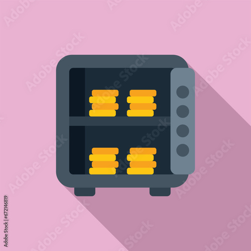 Open home money safe icon flat vector. Finance funds. Sign card change