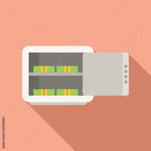 Office open money safe icon flat vector. Currency stack. Coin euro
