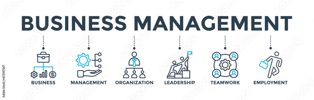 Business management banner web icon vector illustration concept with icon of business, management, organization, leadership, teamwork and employment Business management banner web icon vector illustration concept with icon of business, management, organization, leadership, teamwork and employment