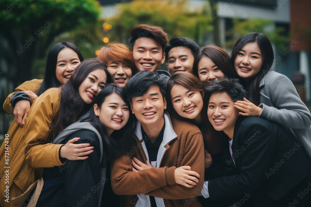 Multiethnic group of friends standing together outdoors, looking at camera. Multiethnic group of friends standing together outdoors, looking at camera.