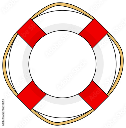 Lifebuoy icon with rope. Cartoon illustration. Rescue or emergency sign.