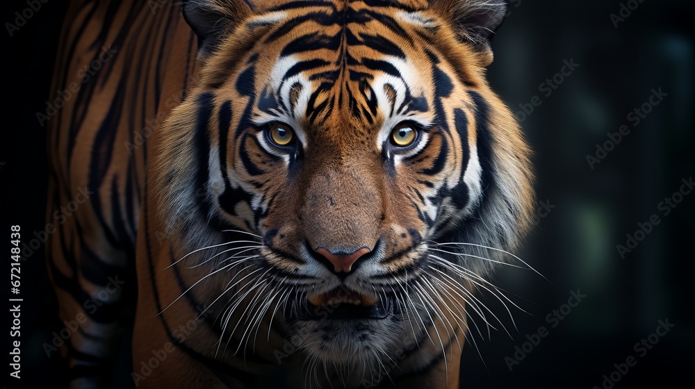 Head of tiger sumatera closeup with dull blue divider