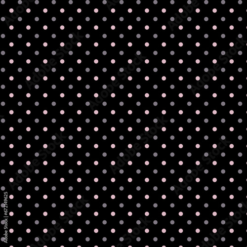 Simple abstract geometric seamless pattern Pale pastel pink and gray polka dots isolated on a black background