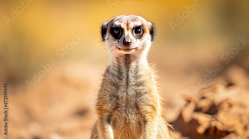 Meerkat close-up standing on its rear legs