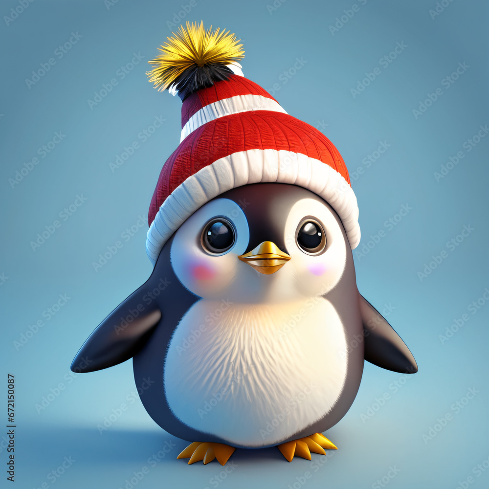 Fototapeta premium christmas penguin with santa hat