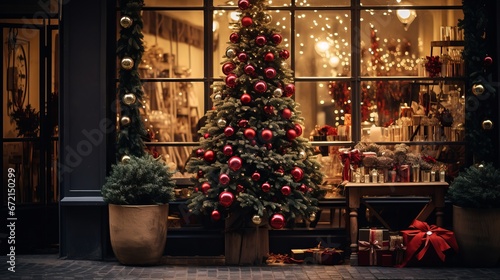 Show of a Christmas tree in a shop entrance