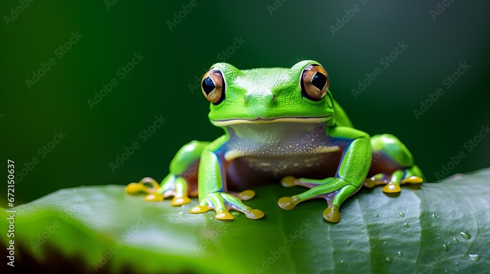 Redeyed tree frog sitting on green clears out Redeyed tree frog sitting on green clears out