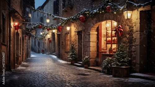 Road in a Christmas night in an ancient town