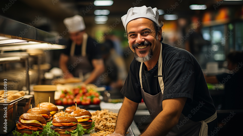 portrait of a caucasian smiling chef working in a restaurant kitchen