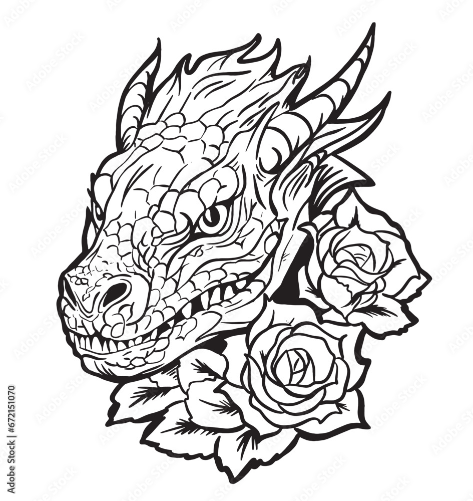 Obraz premium Contour image of dragon. Zodiac animal sign, horoscope and astrological symbol. Vector illustration isolated on white background for tattoos, coloring, posters