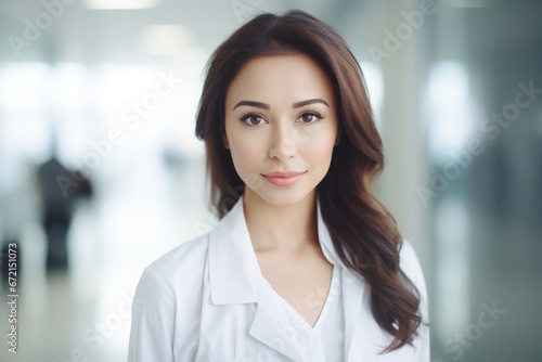 smartly dressed doctor or nurse in hospital corridor