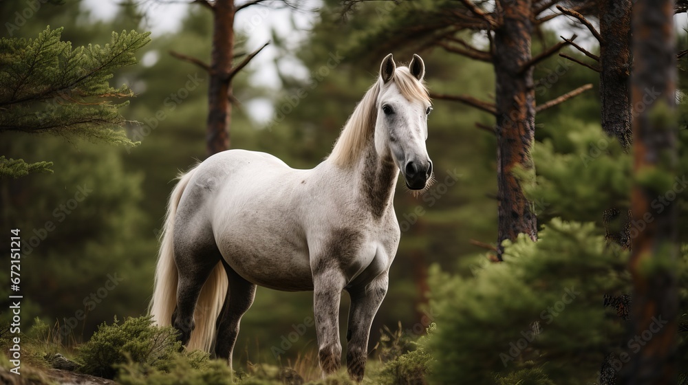 Wild horse within the timberland outside