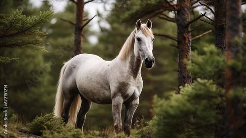 Wild horse within the timberland outside © Ruslan