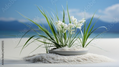 a plant pot with a plant on White Sand