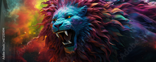 Stylized colorful image of a lion head