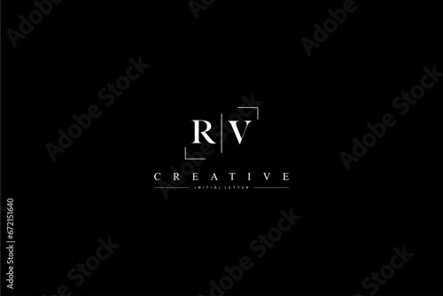 minimalist RV initial logo with simple vertical stroke line in black