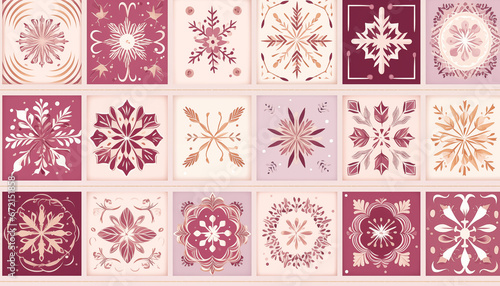 Festive Winter Tile Pattern with Folk-Inspired Motifs and Christmas Themes photo