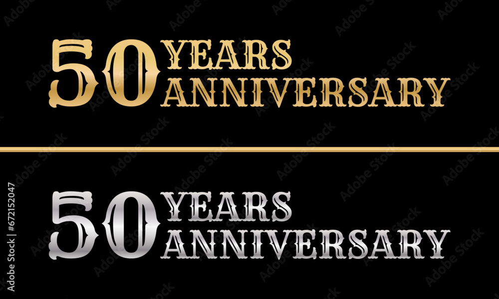 50 years logo. 50th anniversary celebration design. Birthday, invitation, jubilee golden and silver sign or symbol. Vector illustration. - obrazy, fototapety, plakaty 