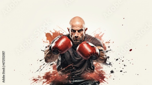 An illustration of a boxer in colorful watercolor paints, isolated on a white background photo