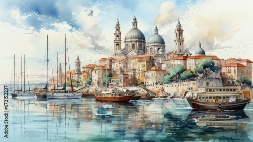 A Venice illustration in colorful watercolors. © senadesign