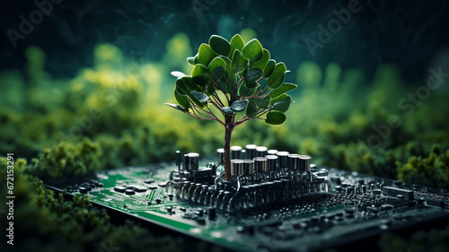small tree emerging from an electrical circuit board