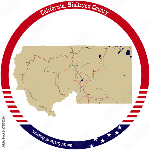 Map of Siskiyou County in California, USA arranged in a circle. photo