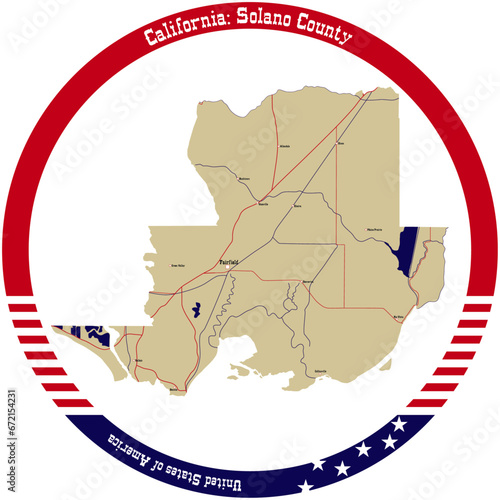 Map of Solano County in California, USA arranged in a circle. photo