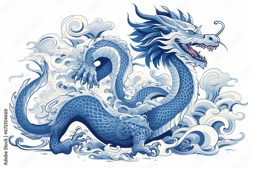 Obraz premium Blue Chinese Dragon symbol of 2024. Chinese New Year
