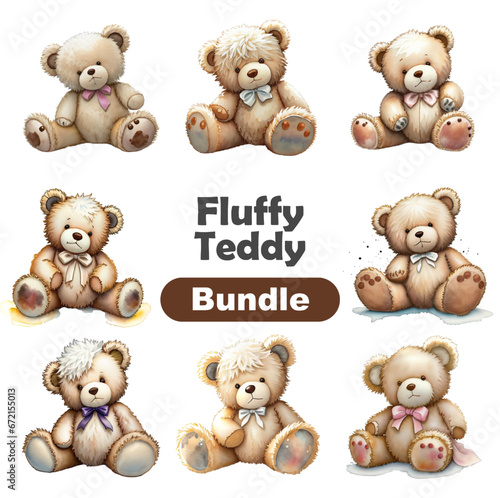 Cute teddy bear toy watercolor illustration. Collection of animals for children's design