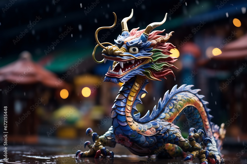 Fototapeta premium Blue Chinese Dragon symbol of 2024. Chinese New Year