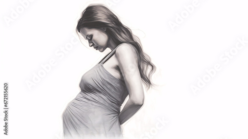 Black Pencil Sketch of Pregnant leady on White Background, Perfect for Editorial Illustrations and Website Design.