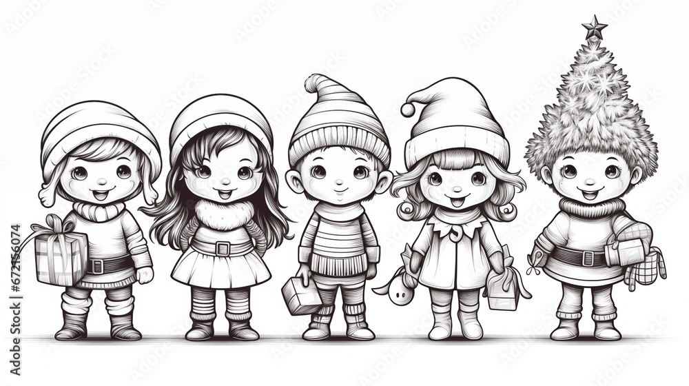Christmas Characters Coloring Page - Child's Smudge Santa Sneak Illustration with Classic Children's Book Style