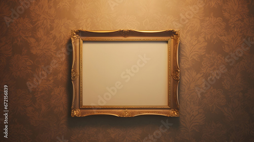 empty frame on the wall, vintage frame, wooden frame isolated on vintage wall background © Planetz
