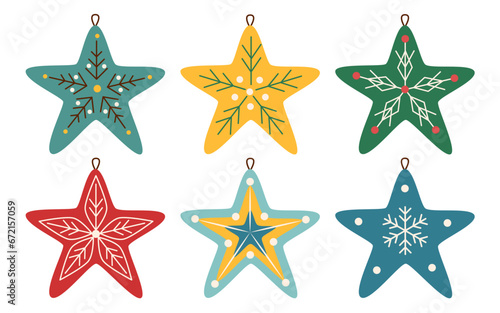 Set of Christmas ornaments on white background. Christmas objects. Christmas tree decoration.