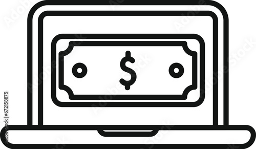 Laptop online money icon outline vector. Payment coin. Online safe wallet