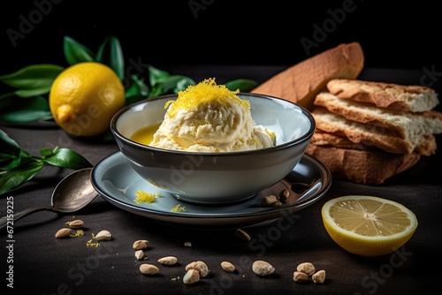 Lemon Sorbet Gelato with Fresh Wafer, generative ai, ai, generative