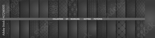 Set of geometric seamless dark patterns. Collection of geometric vector abstract ornament. Set of modern backgrounds with repeating elements