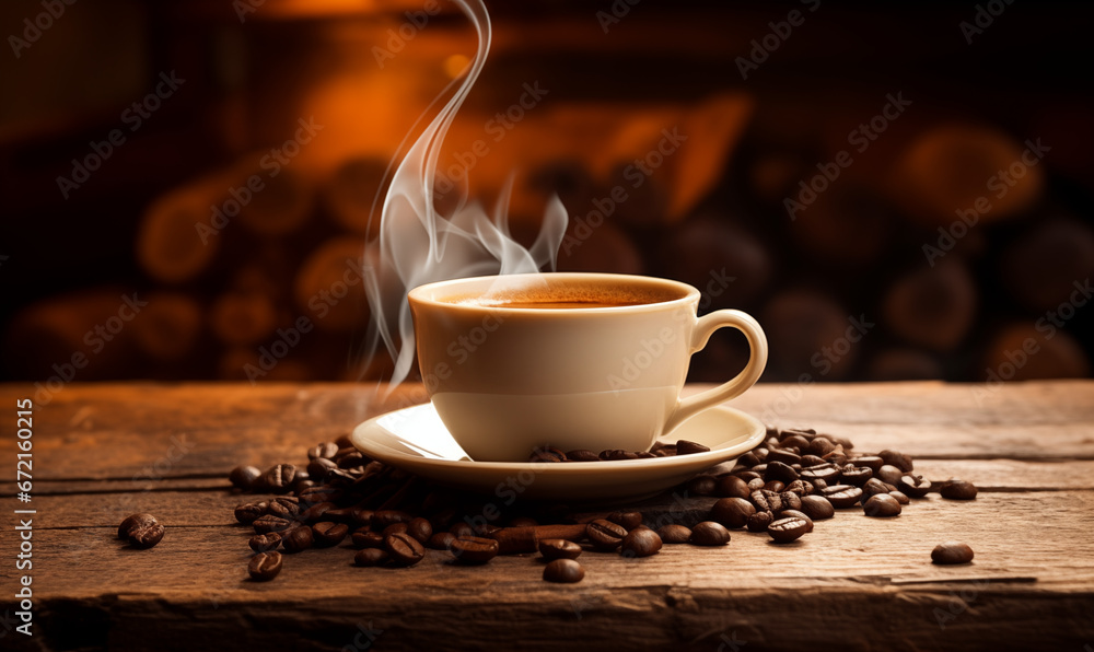 Fresh Coffee Steam on Wooden Table Close-up Fresh Coffee Steam on Wooden Table Close-up
