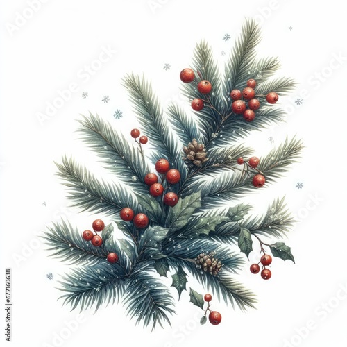 christmas tree branch with balls isolated white