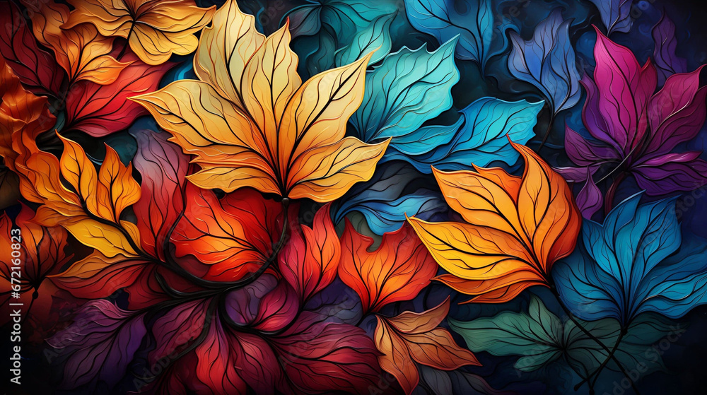 Colorful Overlapping Leaves Artwork Backdrop