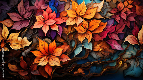 Colorful Overlapping Leaves Artwork Backdrop