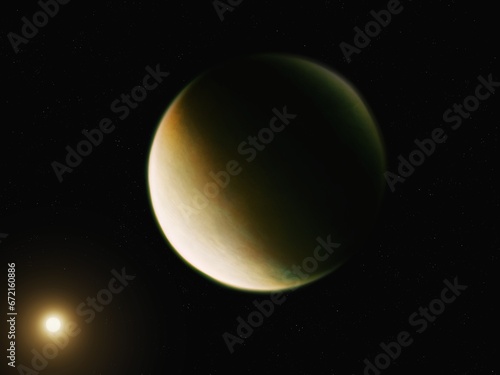 Fototapeta Naklejka Na Ścianę i Meble -  Super-Earth planet, a planet from another star system. Beautiful exoplanet with atmosphere. Planets background.
