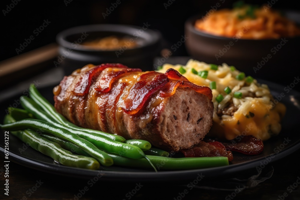 Bacon-Wrapped Meatloaf with Sides, generative ai, ai, generative Bacon-Wrapped Meatloaf with Sides, generative ai, ai, generative